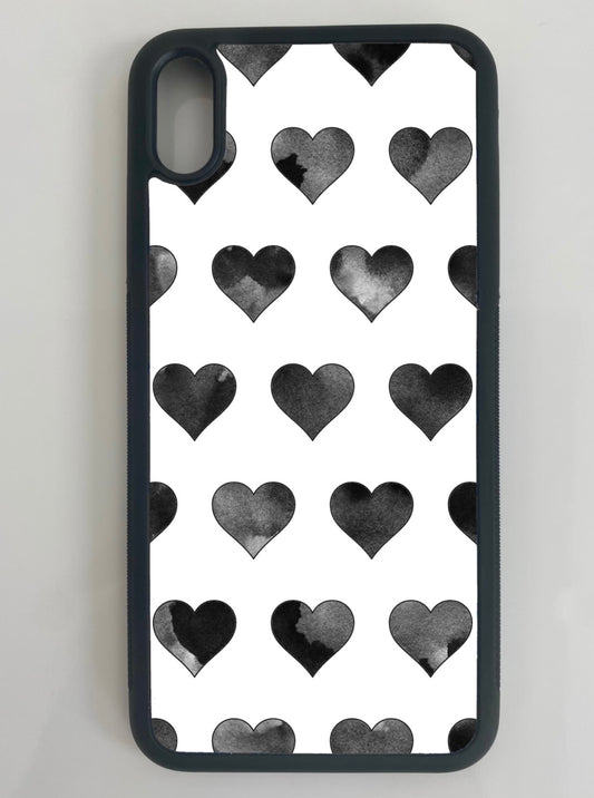 Black and White Watercolor Hearts Phone Case