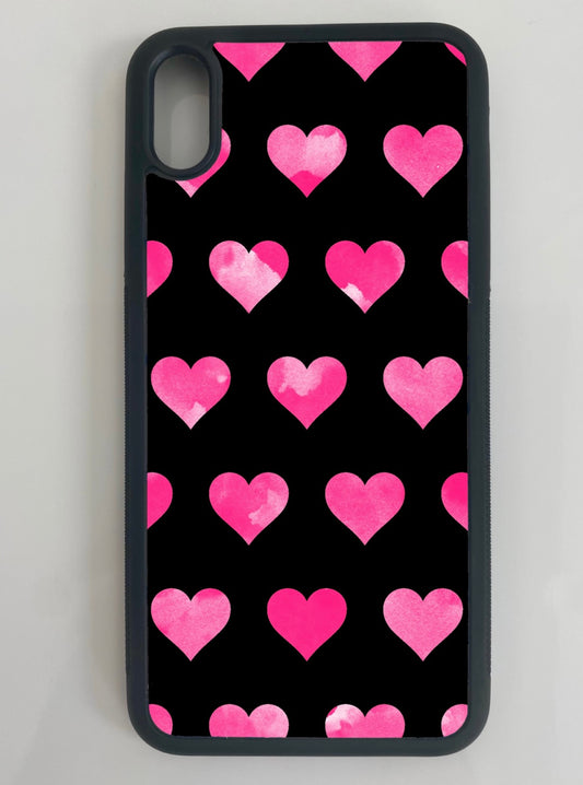 Pink and Black Watercolor Hearts Phone Case