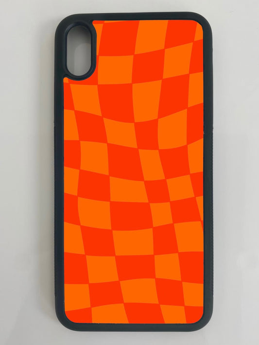 Orange wavy checkerboard phone case