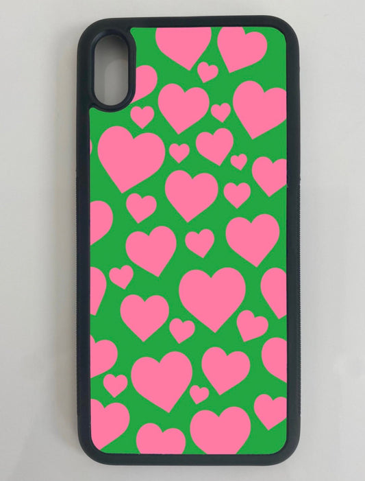 Pink and Green Hearts Phone Case