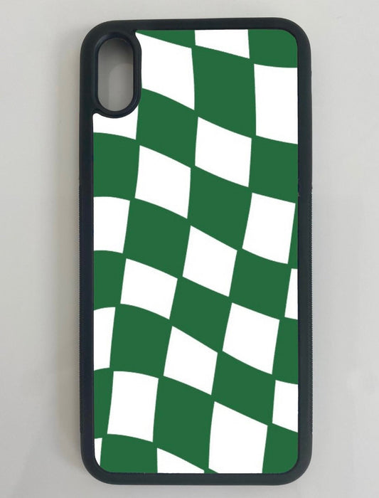 green wavy checkerboard phone case